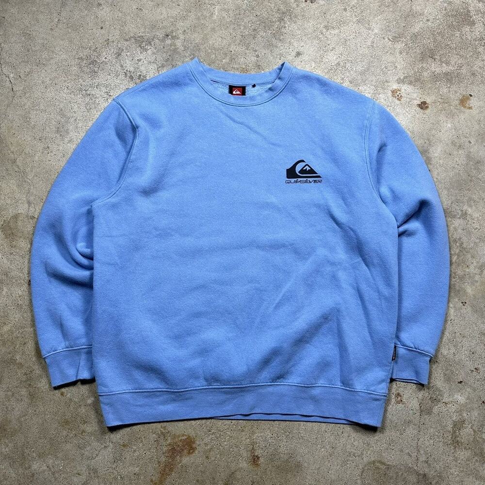 VTG Y2K Baby Blue Quiksilver Surf Beach Crewneck Size XL